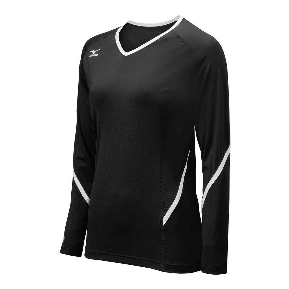 Womens Mizuno Techno Generation Long Sleeve Volleyball Jersey Black/White Philippines (NVDTOK430)